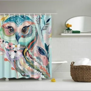 Rideau De Douche Chouette Aquarelle